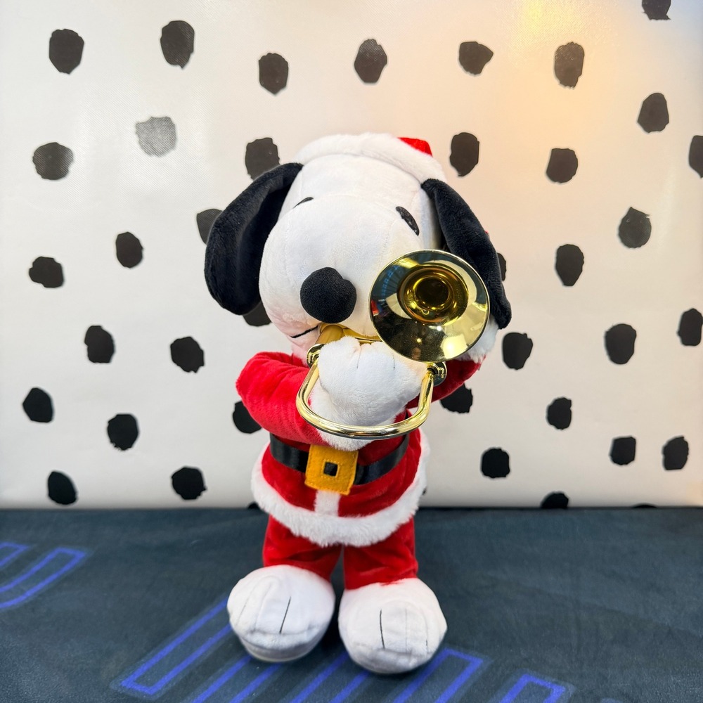 Peanuts Christmas Snoopy Animated Trombone Plush Plays Linus and Lucy Gemmy